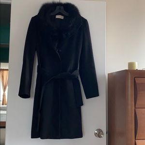 Tahari coat with natural fur collar